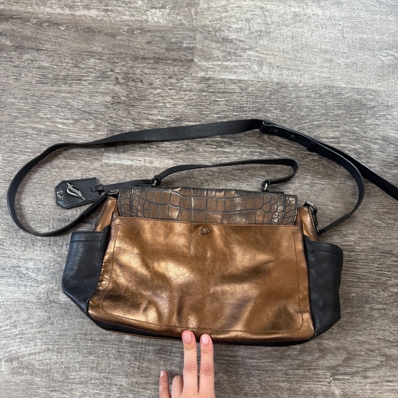 DVF Leather & Croc Fabric Metallic Double Strap Handbag - Picture 8 of 9